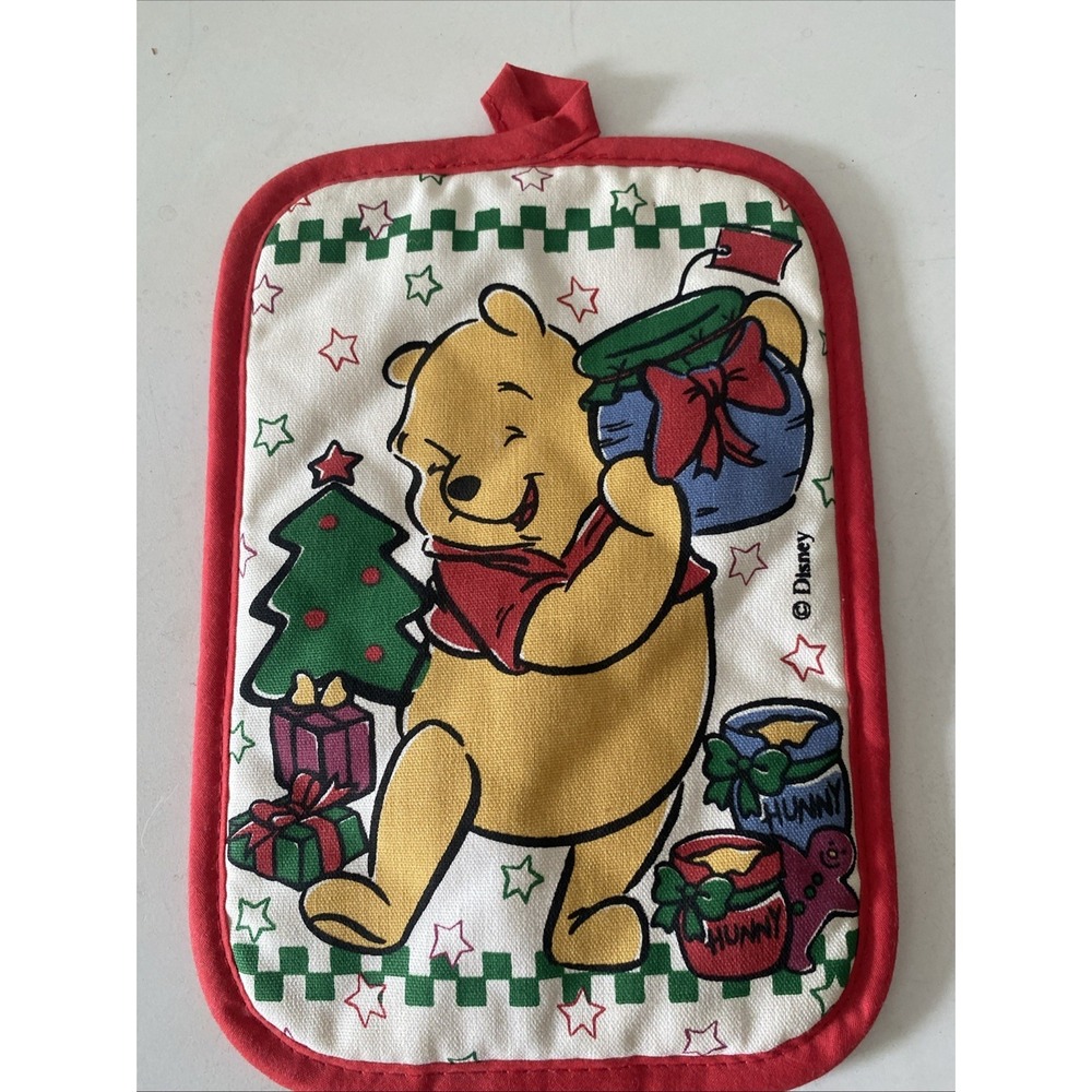 Vintage Disney Winnie the Pooh Christmas Pot Holder Tree Honey Red Yellow